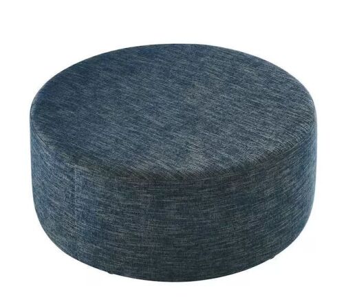 MODWAY Callum Large 38 in. Round Woven Heathered Fabric Upholstered Ottoman in Heathered Weave Azure