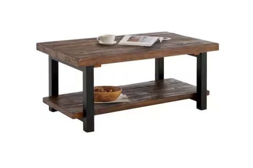Alaterre Furniture Pomona 42 in. Rustic/Natural Rectangle Wood Top Coffee Table with Shelf