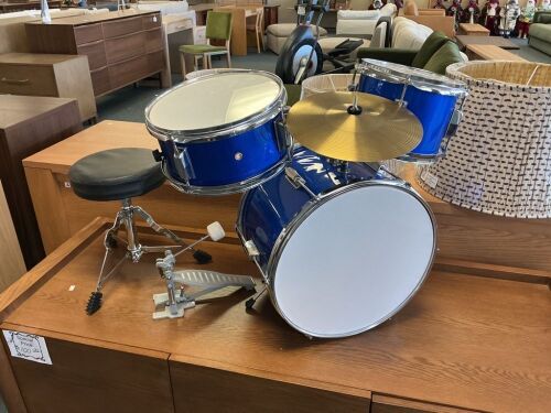 Kids Beginner 3-Piece Drum, Stool, Pedal, No Drum Sticks