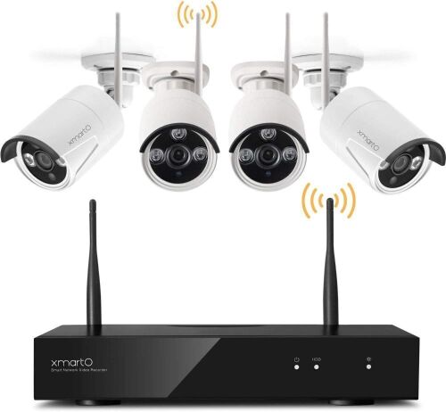 xmartO 8 Channel Expandable Wireless Security Camera System 4X 960p HD Outdoor Wireless IP Cameras, 80ft IR, Dream Liner, Built-in Router, No HDD - Lot 68