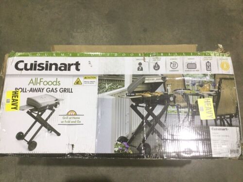 Cuisinart CGG-240 Roll-Away Gas Grill, Stainless Steel, 27.3" L x 38" W x 23.5" H - Grate is Cracked, Unknown if Hardware is Complete - Lot 100