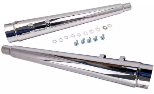 4 inch Silver Megaphone Exhaust Slip On Mufflers Pipes for Touring Baggers - Lot 163