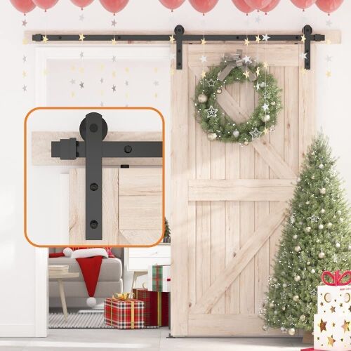 skysen 6FT Single Door Sliding Barn Door Hardware Track Kit, I Shape, Black  - Lot 273