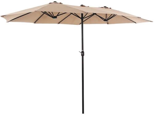 SUPERJARE 14 Ft Outdoor Patio Umbrella with 1.89 Inches Pole Caliber, Extra Large Double-Sided Design with Crank, Polyester Fabric - Beige - Lot 285