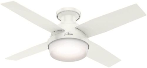 Hunter Dempsey 44" Fresh White LED Indoor Flush Mount Ceiling Fan with Light and Remote, 4 Blade  - Lot 292
