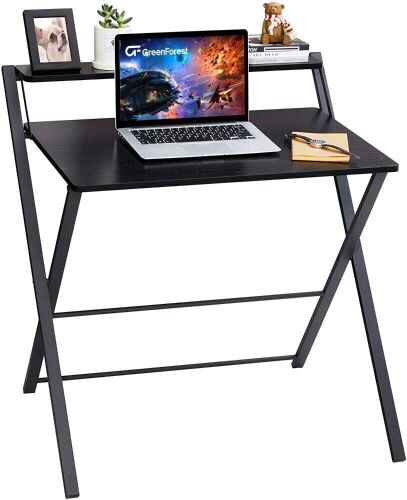 GreenForest Folding Computer Desk with Shelf, No Assembly Needed, Black - Lot 305