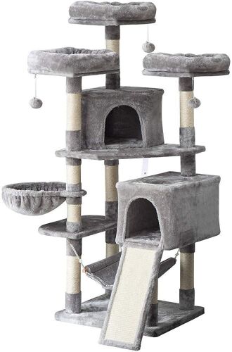 IBUYKE 65" Multi-Level Cat Tree with Scratching Posts, Condos, Basket, Hammock & Plush Perches - Lot 683