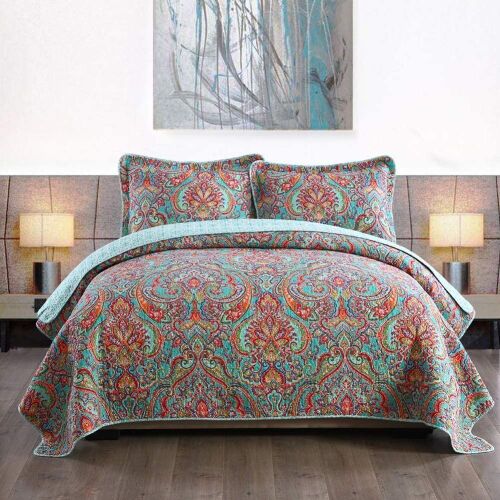 NEWLAKE Floral Reversible Patchwork Coverlet Quilt Set, King  - Lot 754