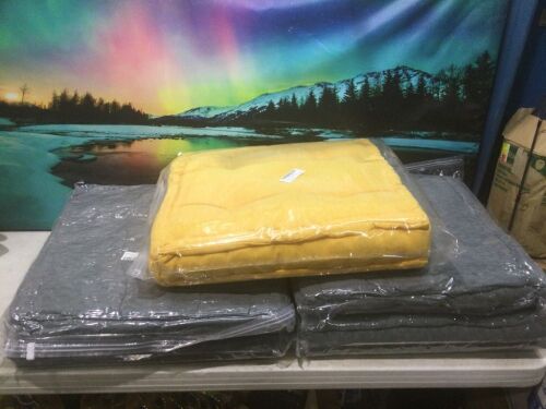 Lot of (4) Grey & (1) Yellow Meditation Floor Cushion Poufs, 20" x 20" x 5.5"  - Lot 784