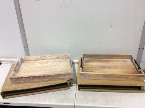 Lot of (2) Wood Serving Trays with Handles, 14" x 20"  - Lot 799