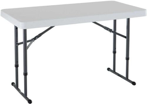 LIFETIME 80160 Commercial Height Adjustable Folding Utility Table, 4 Feet, White Granite - Lot 822