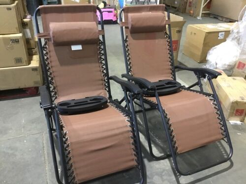 Set of 2 Adjustable Zero Gravity Patio Chair Recliners w/ Cup Holders - Lot 919