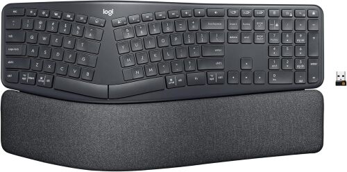Logitech Ergo K860 Wireless Ergonomic Split Keyboard with Wrist Rest Curved split keyframe, pillowed wrist rest, Bluetooth, USB connectivity with included USB Receiver, Windows Mac compatible