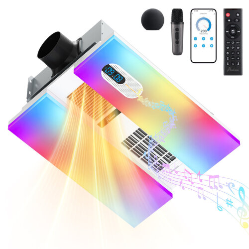 Bathroom Exhaust Fan With Heater, Smart Fan With Bluetooth Speaker, 2 Heat Levels, Humidity And Odor Sensor, Rgb And 3cct Lighting, Remote Control For Bathroom, Kitchen, Basement