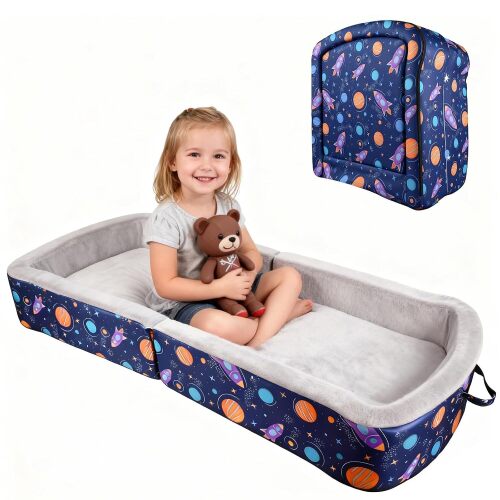 Portable Toddler Travel Bed Foldable Toddler Bed with Washable Cover Toddler Floor Beds for Home,Travel & Camping, Soft Foam Cots for Kids, No Assembly, Blue