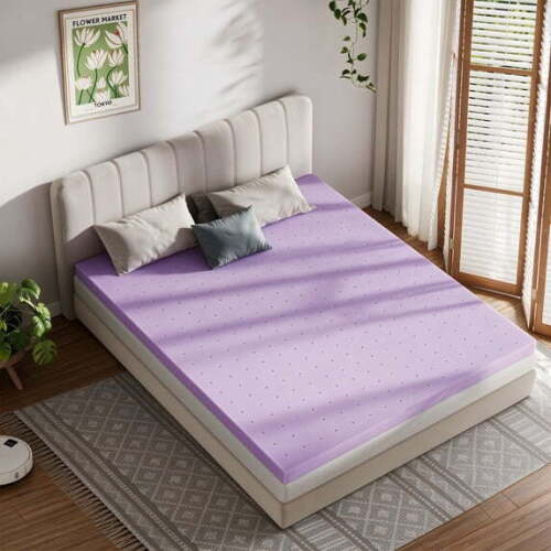 King Size Mattress Topper 3IN Cooling Gel Memory Foam Ventilated Breathable Bed Topper for Pressure Relief, Purple