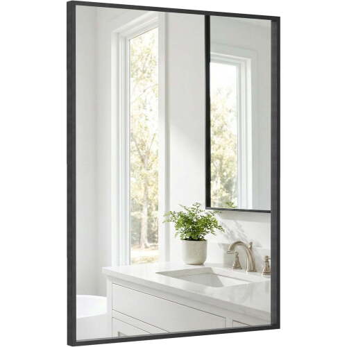 Bathroom Mirror | Deep-Set Recessed Metal Frame | Heavy-Duty Thickened Rectangular Vanity Mirror for Single Sink | Modern Industrial & Farmhouse Wall Decor