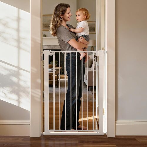 43 inch Tall Safety Dog Gate Adjustable 29.7-45.2 inch Extra-Wide Metal Pet Gate Drill-Free Pressure-Mount Installation kit Self-Closing Cat Gate for Stairwells、Doorways