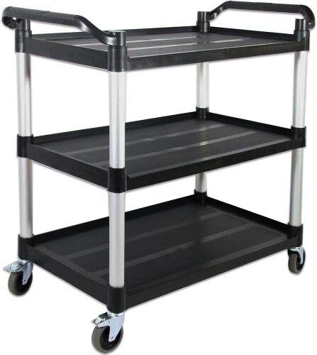 Plastic Commercial Cart Large Size, Restaurant Cart with Wheels Lockable, Heavy Duty Utility Service Cart for Foodservice, Commercial, Office, Warehouse