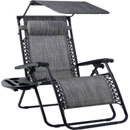 30" Wide Folding Zero Gravity Patio Lounge Chair w/Adjustable Canopy Shade