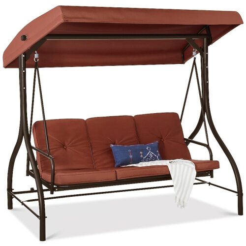 3-Seat Outdoor Converting Canopy Swing Glider Patio Hammock w/ Removable Cushions