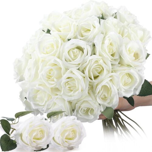 Thiccywoov White 30 Pcs Artificial Roses