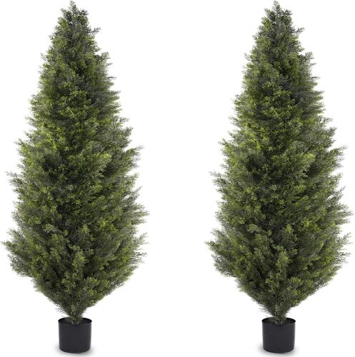 2FT Artificial Cedar Topiary Trees, Set of 2