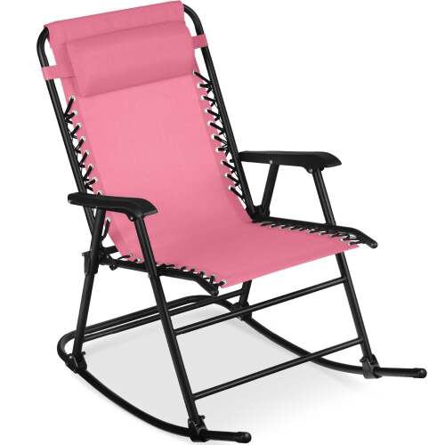 Folding Outdoor Zero Gravity Rocking Lounge Chair w/ Headrest Pillow