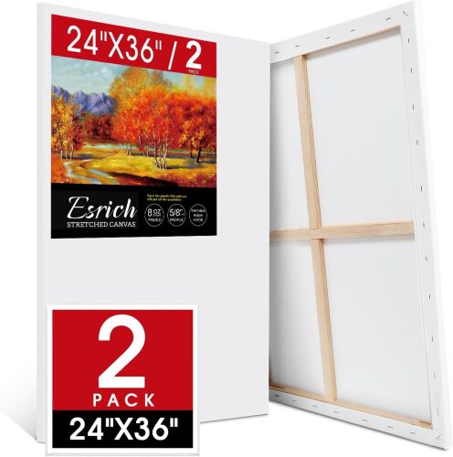 ESRICH Stretched Canvas for Painting 24x36 Inch, 2 Pack Large Canvas for Painting