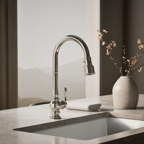 KOHLER Artifacts Vibrant Polished Nickel Single Handle Deck-mount Pull down with Sprayer