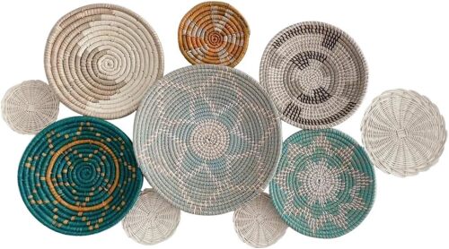 Wicker Basket Wall Decor Set of 10 with Loops, Seagrass, Handmade