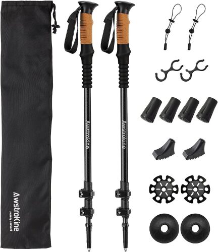 Carbon Fiber Trekking Poles - Lightweight Collapsible Hiking Poles with Cork Grips & Quick Flip Locks, Adjustable Hiking Sticks & All-Terrain Accessories for Women & Men