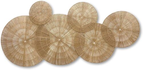 Wicker Wall Decor Set of 6, Metal Frame, 10 to 22 in, Farmhouse