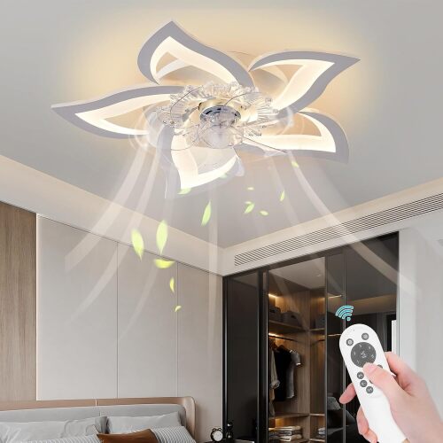 Bevenus Low Profile Ceiling Fan with Lights,110v Modern Dimmable Flower Shape, Remote Control/app Control,Timing 6 Gear Speeds Fan Ceiling Lamp