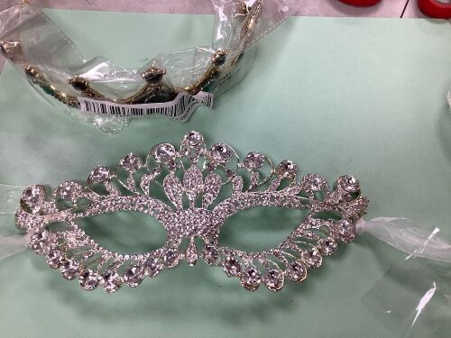 Silver Rhinestone Masquerade Mask and Gold Tiara Crown