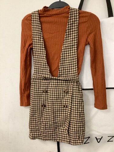SHEIN LUNE Girl's Houndstooth Pattern Overall Skirt + Knitted Sweater