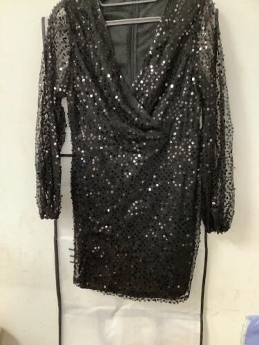 Double Crazy Sequin Faux-Wrap Mini Dress