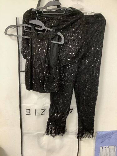 Black Sequin 3-Piece Apparel Set (Pants, Top and Shorts)