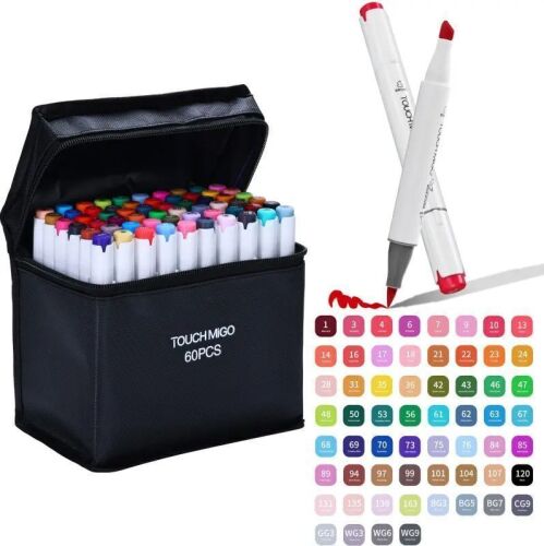 TOUCHMIGO Brush Markers, Art Marker Pens, Art Materials, 60 Color Double Tipped Alcohol-based Art Marker Set for Artist Adults Coloring Illustration, Drawing, Sketching, Brush & Chisel Dual Tips, Refillable Ink with Case, Art Supplies