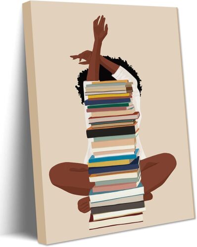 AKWISH Black Girl Canvas Wall Art - with Book Art for Bedroom Living Room - Framed