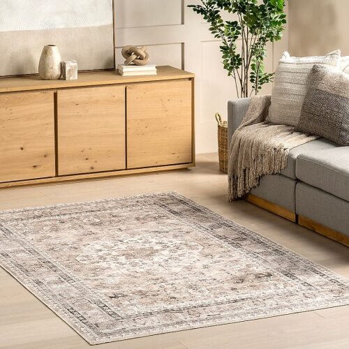 nuLOOM Teahouse 9-ft x 12-ft Loomed Polyester Taupe Rectangular Indoor Medallion Persian Machine Washable Pet Friendly Area rug