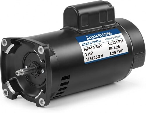 Aquastrong Pool Pump Motor, 56Y Frame, 1 HP, Single Speed, 115/230V Dual Voltage, 3450 RPM, Square Flange Pool Motor for Swimming Pool Pumps