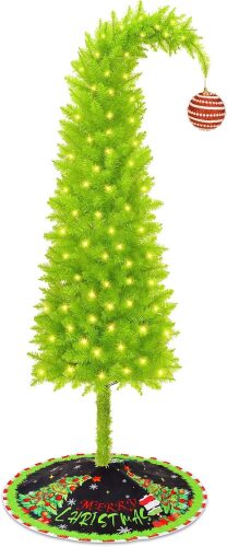 Christmas Tree 6ft, Artificial Lime Green Tree with Ornaments & Skirt, Indoor Outdoor Funny Christmas Decorations for Holiday Party