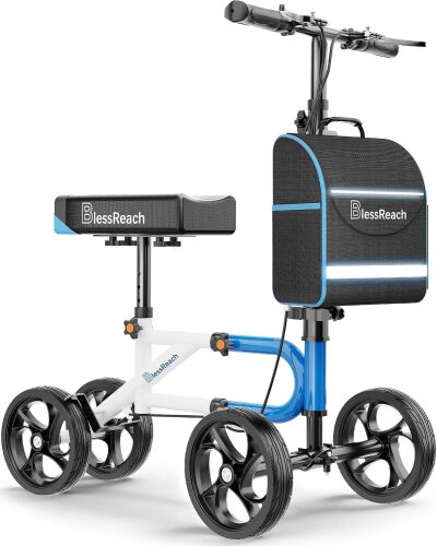 BlessReach Lightweight Knee Scooter for Adults for Foot Injuries,Knee Pad 300lbs Foldable Leg Knee Scooter, 8'' Rubber Wheels, Dual Brake, Adjustable Height, Crutch Alternative for Ankle, Blue