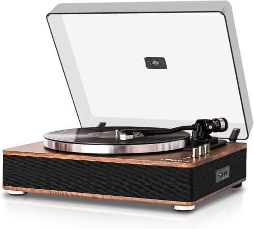 LP&No.1 Vinyl Record Players, Bluetooth Turntable with Built-in Speakers & Phono Preamp, High Fidelity Belt Drive 33/45 RPM with Magnetic Cartridge, USB Recording & Playback, Pitch Control, Auto Off