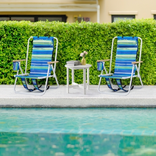 2 PCS Beach Chair Backpack Folding Recliner Lounge Green&Blue Stripe