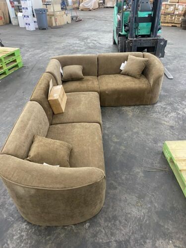 Calmere 104 in. Modern 4-Piece Boucle Linen Upholstery L-Shape Sectional Sofa in Brown with Pillows