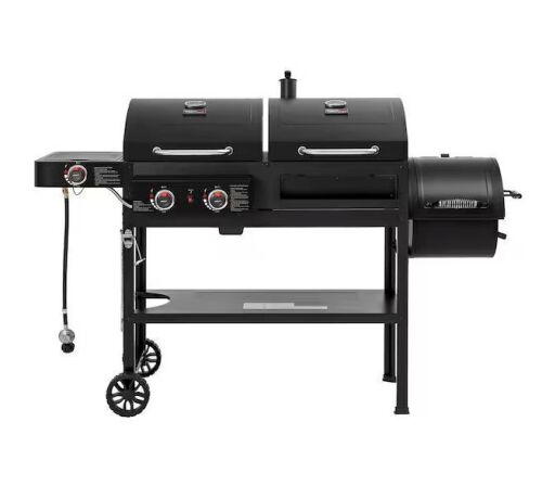 Royal Gourmet 2-Burner Propane Gas and Charcoal Combo Grill with Offset Smoker Side Burner in Black