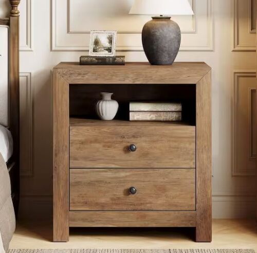 BYBLIGHT Fenley Rustic Brown 2 Drawers 23.6 in. W Wood Nightstand