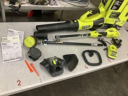 RYOBI ONE+ HP 18V Brushless Cordless 15 in. String Trimmer & 130 MPH 510 CFM Leaf Blower Combo Kit w/ 4.0 Ah Battery & Charger